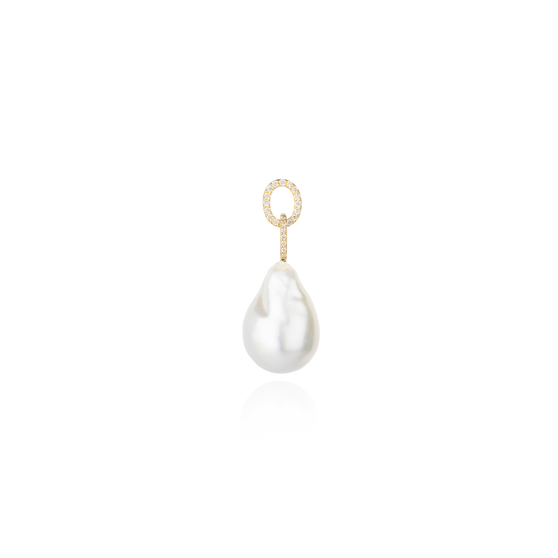 Anhänger für Ohrringe und Halsketten aus 18 KT Gelbgold mit weißen Diamanten und großer weißer Perle