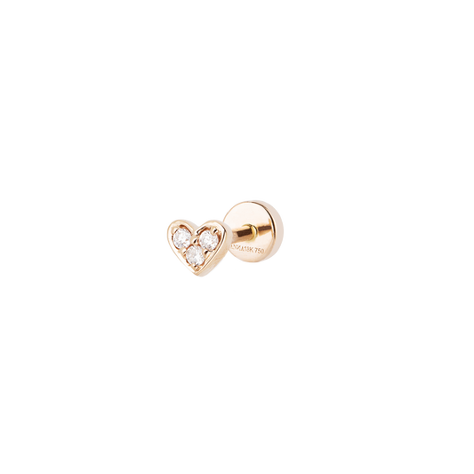 Piercing Stecker mit kleinem Herz in 18 KT Rosegold mit weißen Diamanten in Seitenansicht