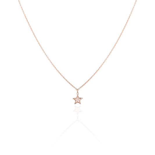 Zarte Halskette mit Stern-Anhänger in 18 KT Rosegold mit weißen Diamanten