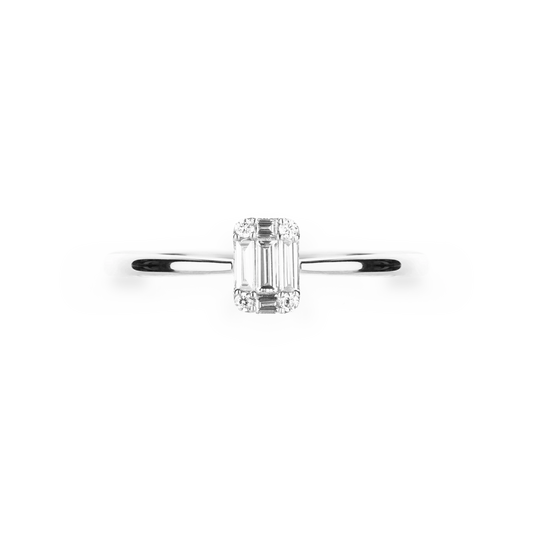 Vorderansicht Freisteller von Ring in Weißgol mit weißem Diamant 