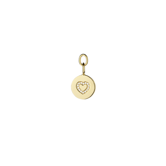 Anhänger COIN mit Herz-Symbol aus weißen Diamanten in 18 KT Gelbgold in Vorderansicht