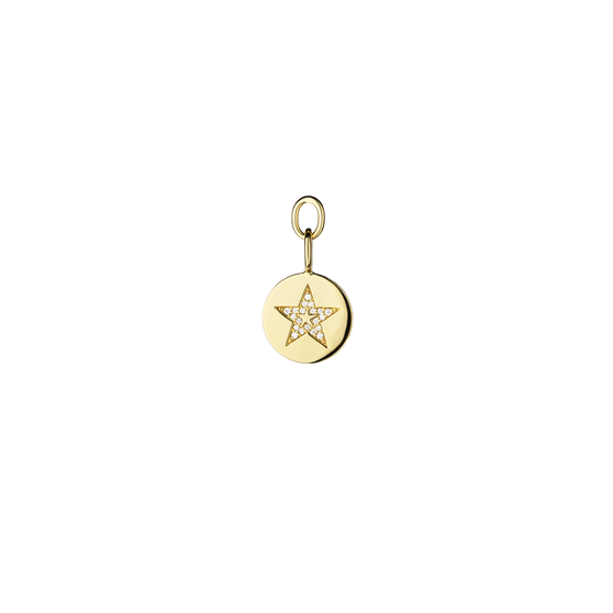 Anhänger COIN Symbol Star in 18 KT Gelbgold mit weißen Diamanten besetzt in Vorderansicht