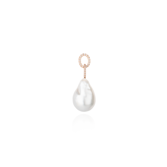 Anhänger für Ohrringe und Halsketten aus 18 KT Roségold mit weißen Diamanten und großer weißer Perle