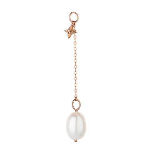 Anhänger HANA aus 18 KT Roségold mit ovaler Süßwasserperle und ANNA Signature Star Vorderansicht