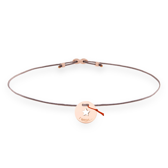 Freisteller ANNA Armband in Roségold mit beigem Band und Stern Symbol mit Schrift i wish...