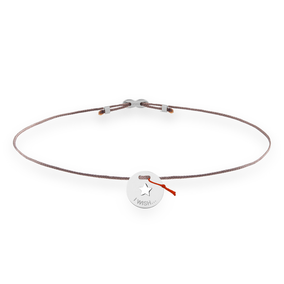 Freisteller Silber Armband mit beigem Band und Stern Symbol mit Schrift i wish...