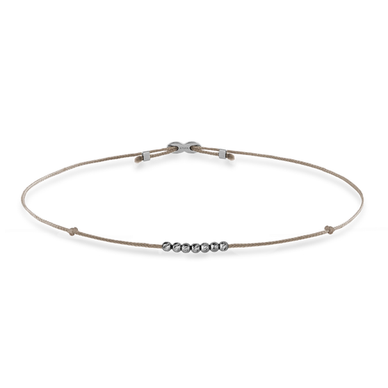 Armband LANA in geschwärztem Sterling Silber mit beigem Stoffband Vorderansicht