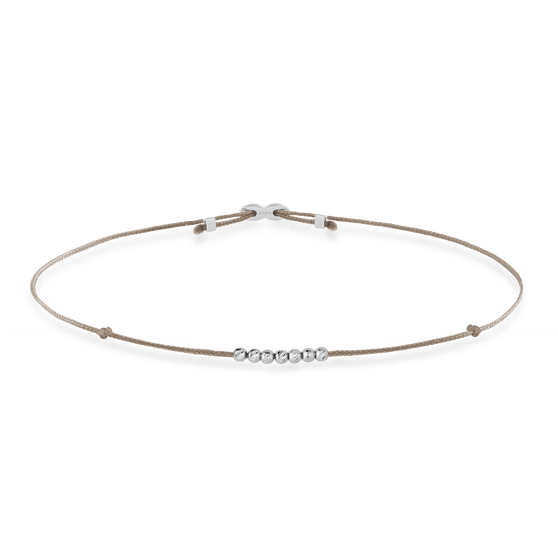 Armband LANA in Sterling Silber mit beigem Stoffband Vorderansicht