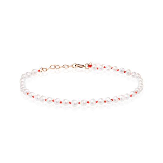 Armband Ocean 2.0 mit Perlen und Korallrotem Band