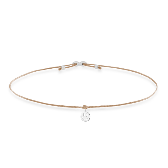 925 Sterling Silber Smiley Anhänger auf beigen Stoffband