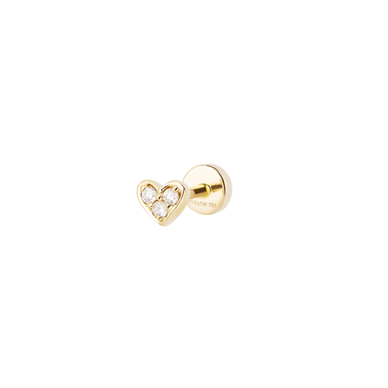 Piercing Stecker mit kleinem Herz in 18 KT Gelbgold mit weißen Diamanten in Seitenansicht