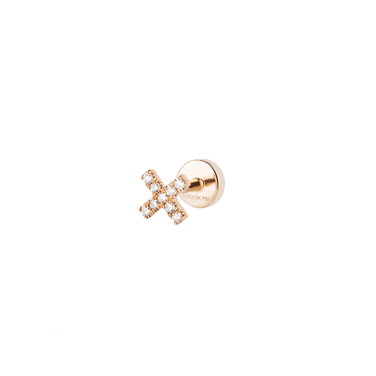 Piercing Ohrstecker XENIA mit weißen Diamanten in 18 KT Roségold in X-Form Seitenansicht
