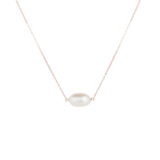 Halskette HANA in Roségold mit großer Perle in Vorderansicht