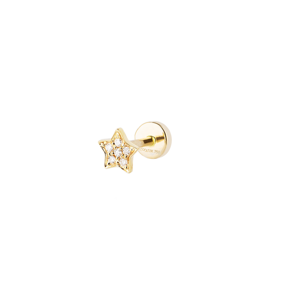 Piercing Ohrstecker ARIEL mit weißen Diamanten in 18 KT Gelbgold in Sternform Seitenansicht