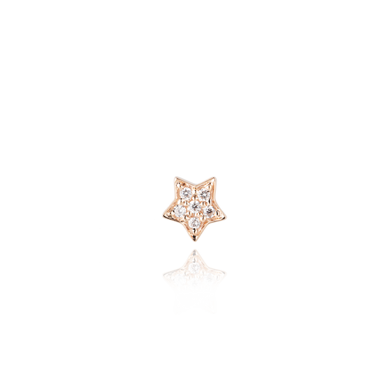 Piercing Ohrstecker ARIEL mit weißen Diamanten in 18 KT Roségold in Sternform Vorderansicht