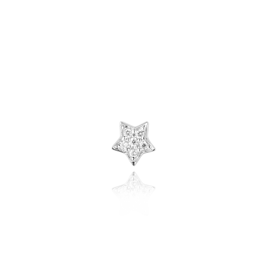 Piercing Ohrstecker ARIEL mit weißen Diamanten in 18 KT Weißgold in Sternform Vorderansicht