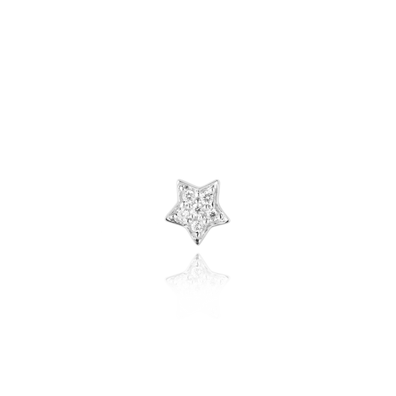 Piercing Ohrstecker ARIEL mit weißen Diamanten in 18 KT Weißgold in Sternform Vorderansicht