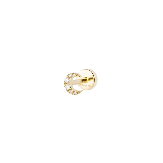 Piercing Ohrstecker LUNA mit weißen Diamanten in 18 KT Gelbgold in Mondform Seitenansicht