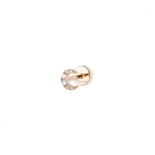 Piercing Ohrstecker LUNA mit weißen Diamanten in 18 KT Roségold in Mondform Seitenansicht