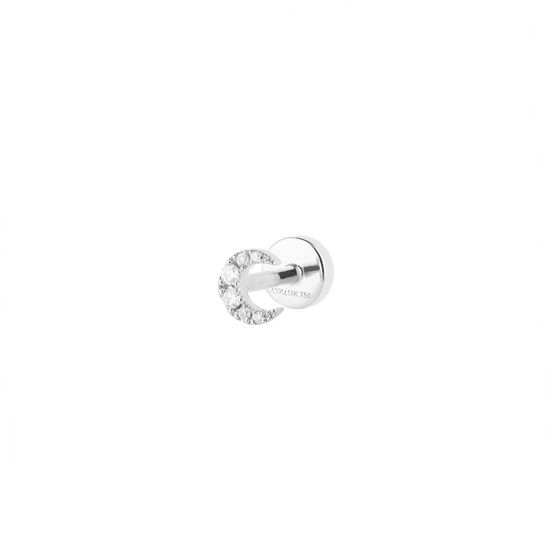 Piercing Ohrstecker LUNA mit weißen Diamanten in 18 KT Weißgold in Mondform Seitenansicht
