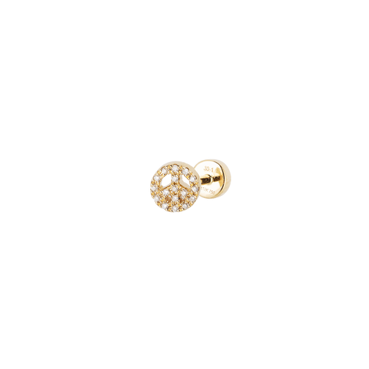 Piercing Ohrstecker PEACE mit weißen Diamanten in 18 KT Gelbgold in Peace-Form Seitenansicht