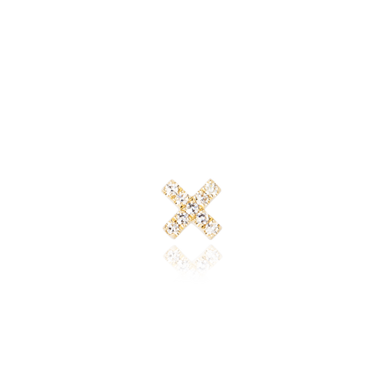 Piercing Ohrstecker XENIA mit weißen Diamanten in 18 KT Gelbgold in X-Form Vorderansicht
