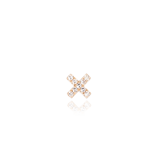 Piercing Ohrstecker XENIA mit weißen Diamanten in 18 KT Roségold in X-Form Vorderansicht