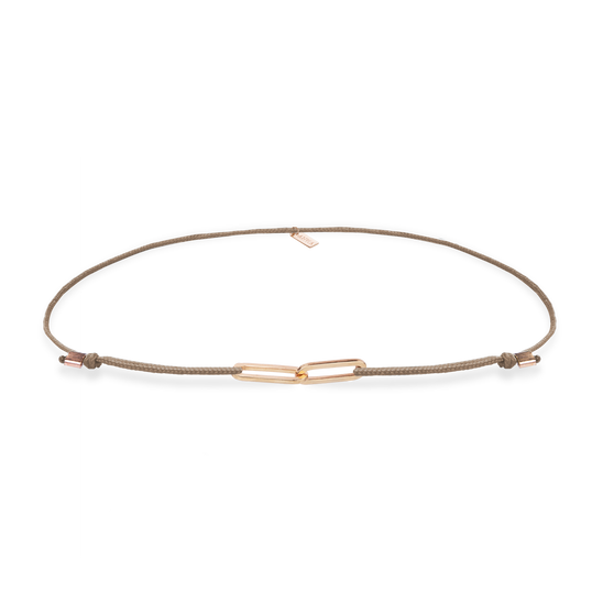 Beiges Stoffarmband mit zwei Gliedern aus 18 KT Roségold Vorderansicht