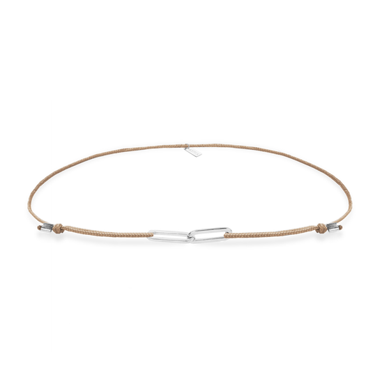 Beiges Stoffarmband mit zwei Gliedern aus 925 Sterling Silver Vorderansicht