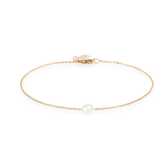 Freisteller Vorderansicht Armkette Shelly in Gelbgold mit Perle 