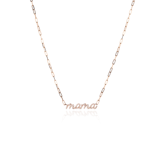 Halskette in Roségold mit großen Kettengliedern und Aufschrift Mama, mit Diamanten besetzt