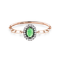 Freisteller Ring ELYSE mit großem grünen Tsavorit und weißen Diamanten aus Roségold Vorderansicht