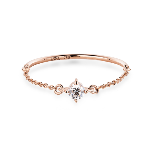 Freisteller Vorderansicht Ring SOUL mit weißem Diamant in Roségold